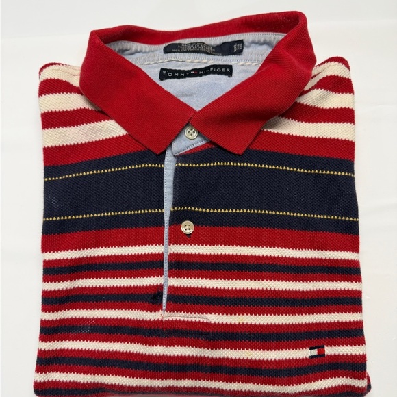 Tommy Hilfiger Other - Tommy Hilfiger Red and Navy Woven Striped Polo